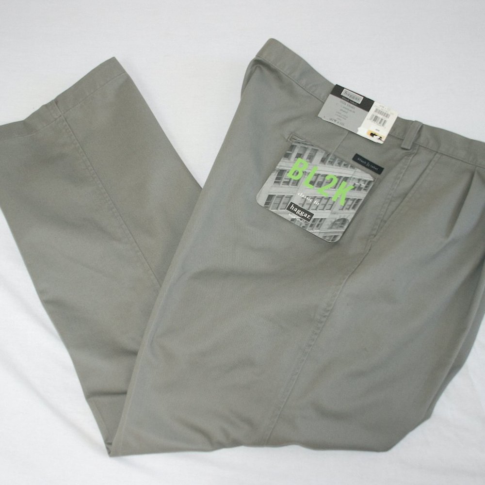 Haggar Khaki Chino Black Label Pant Wrinkle Free Men 42x32 NEW Olive